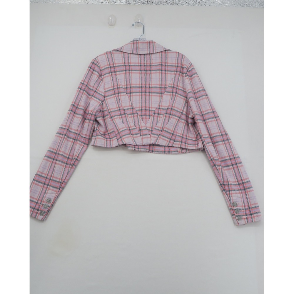 Cabi Pink Plaid 2 Piece Set Cropped Blazer and Wide Leg Pants Womens Size L - Picture 5 of 13